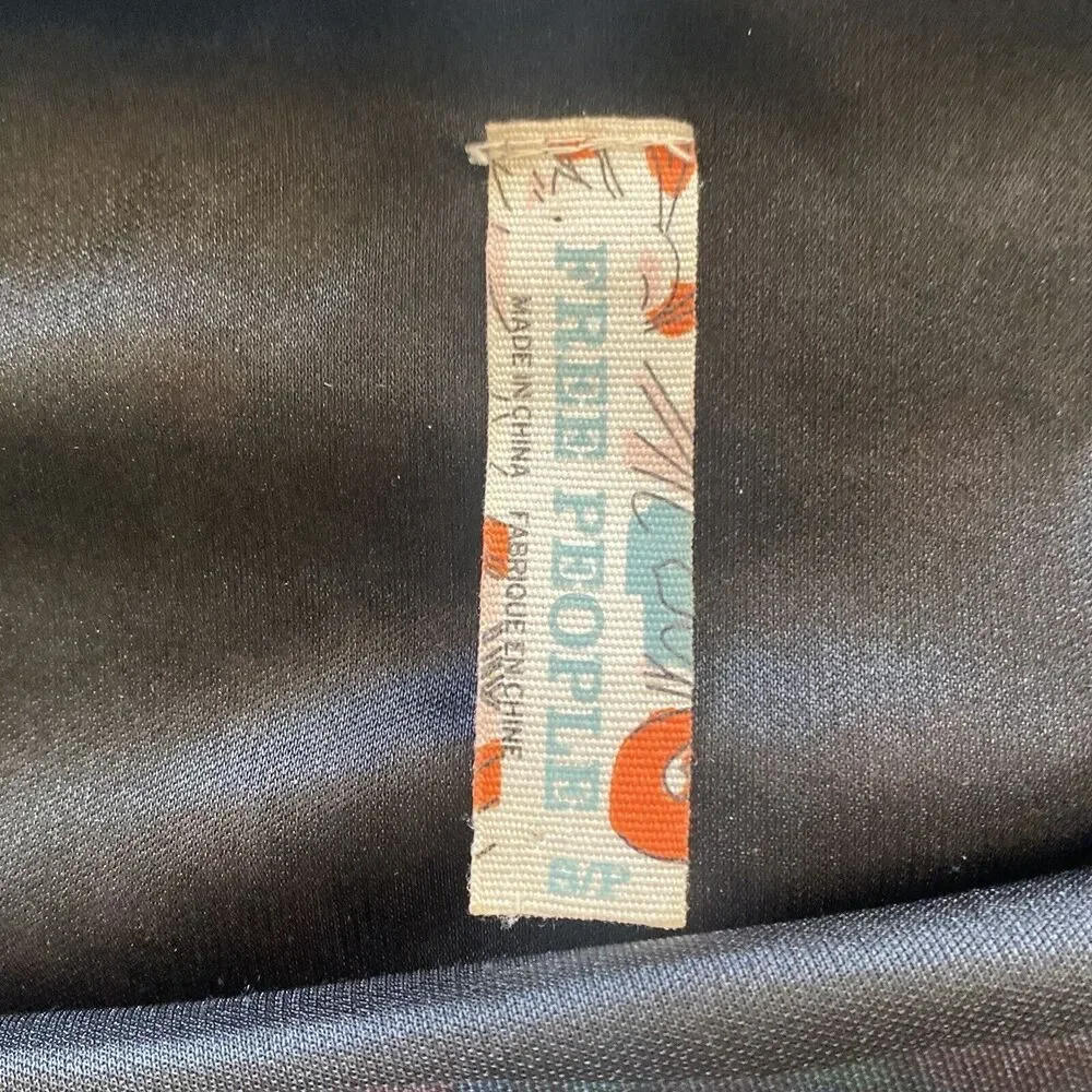 Vtg Free People Mini Dress Womens Small Black Floral Fit Flare Boho  Tiered - Picture 5 of 11